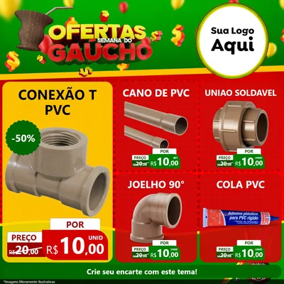 Modelo de Rede Social para Feed Facebook com o tema Ofertas Semana Do Gaúcho para Tubos e conexões