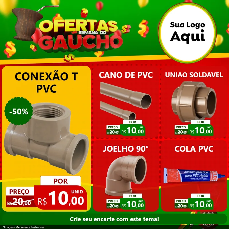 Modelo de Rede Social para Feed Facebook com o tema Ofertas Semana Do Gaúcho para Tubos e conexões