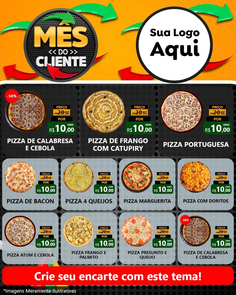 Modelo de Rede Social para Feed Instagram com o tema Mês do Cliente para Pizzaria