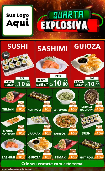 Modelo de Encarte para Encarte Grande com o tema Quarta Explosiva para Comida japonesa