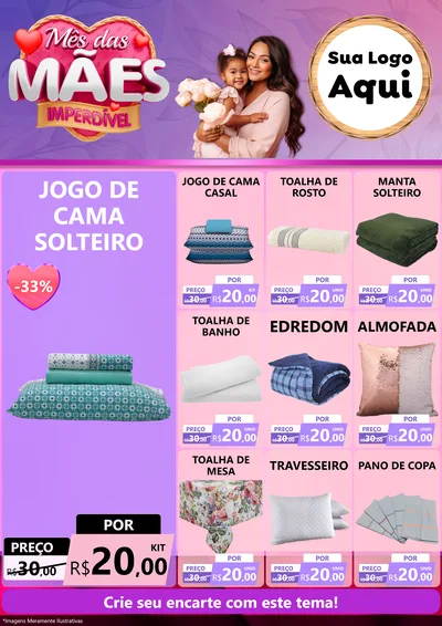 Modelo de Encarte para Encarte A4 Vertical com o tema Mês das Mães Imperdível para Cama, Mesa e Banho