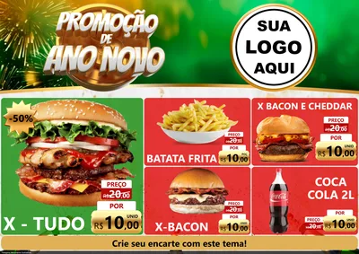 Modelo de Encarte para Encarte A4 Horizontal com o tema Promoção de Ano Novo para Hamburgueria