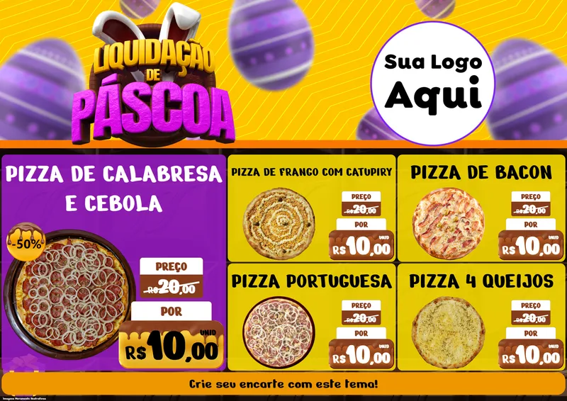Modelo de Encarte para Encarte A4 Horizontal com o tema Liquidação de Páscoa para Pizzaria
