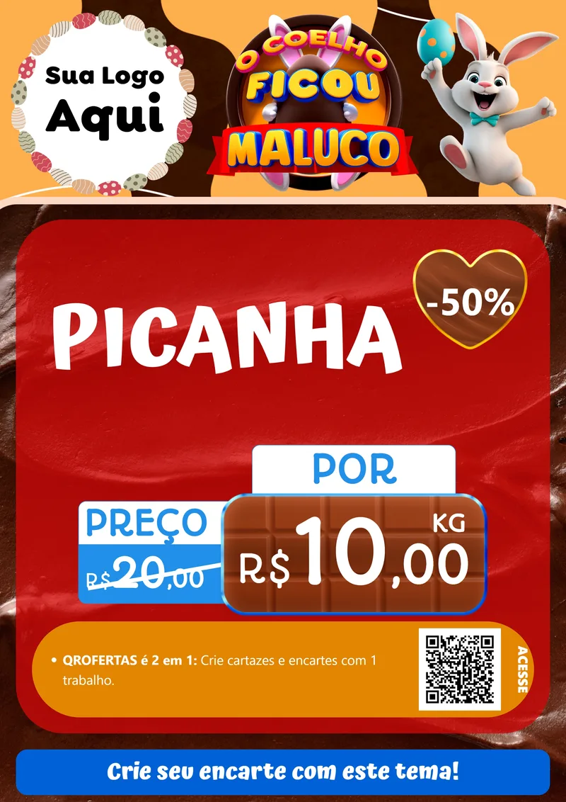 Modelo de Cartaz para Cartaz A4 Vertical com o tema O Coelho Ficou Maluco - Páscoa para Açougue