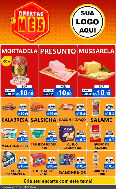 Modelo de Encarte para Encarte Grande com o tema Ofertas do Mês para Frios e Laticínios
