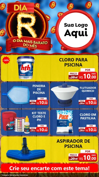 Modelo de TV para TV Vertical com o tema Dia R - O Dia Mais Barato Do Mês para Produtos para Piscina