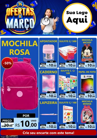 Modelo de Encarte para Encarte A4 Vertical com o tema Ofertas de Março para Papelaria