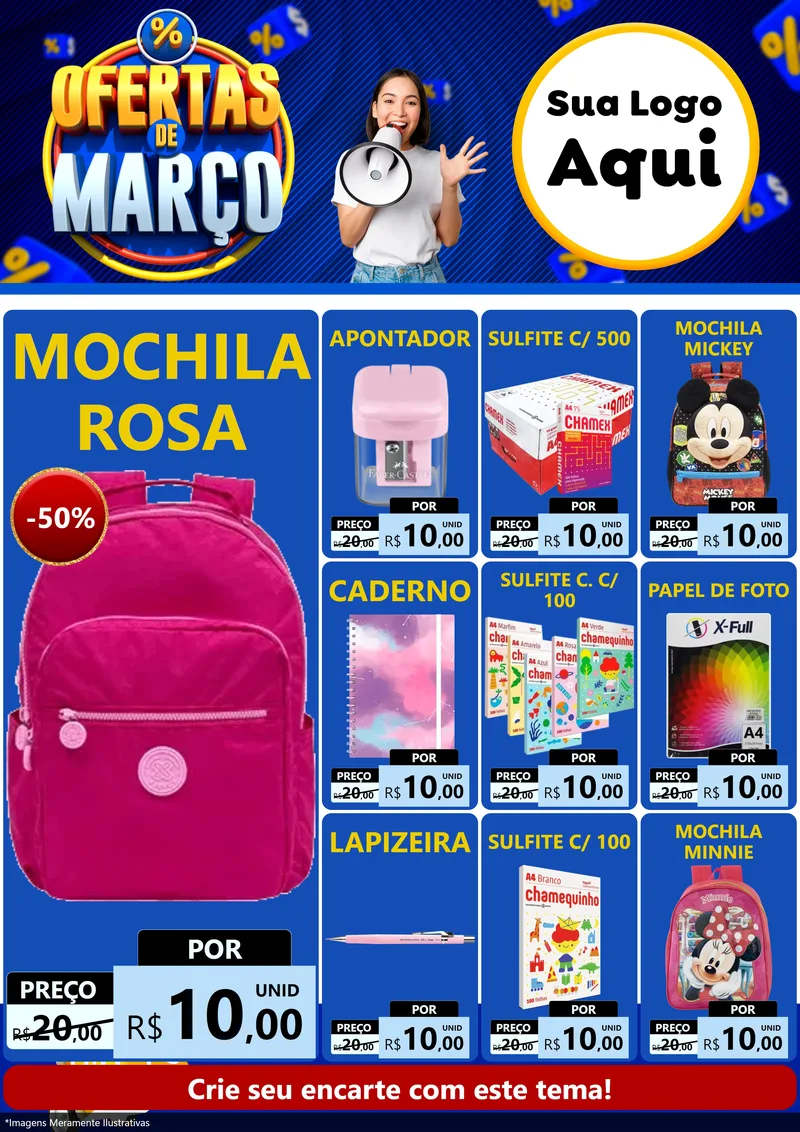 Modelo de Encarte para Encarte A4 Vertical com o tema Ofertas de Março para Papelaria