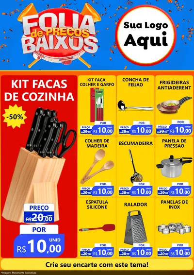 Modelo de Encarte para Encarte A4 Vertical com o tema Folia de Preços Baixos para Utilidades Domésticas
