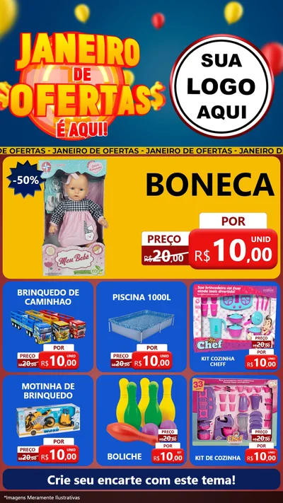 Modelo de Rede Social para Stories com o tema Janeiro de Ofertas É Aqui! para Brinquedos