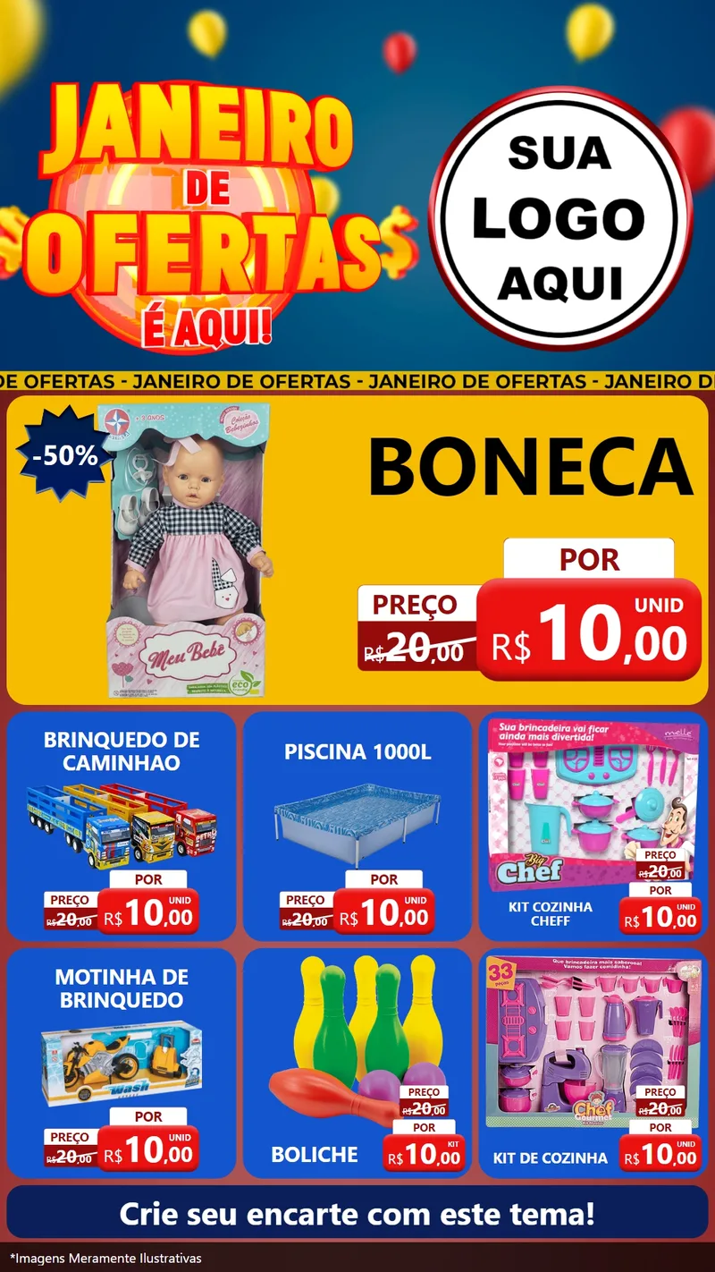 Modelo de Rede Social para Stories com o tema Janeiro de Ofertas É Aqui! para Brinquedos