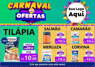 Modelo de Encarte para Encarte A4 Horizontal com o tema Carnaval de Ofertas para Peixaria
