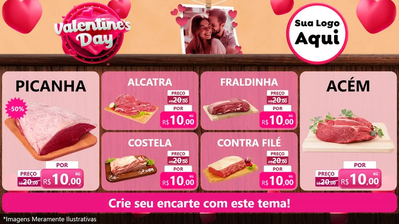 Modelo de TV para TV Horizontal com o tema Valentine's Day para Açougue