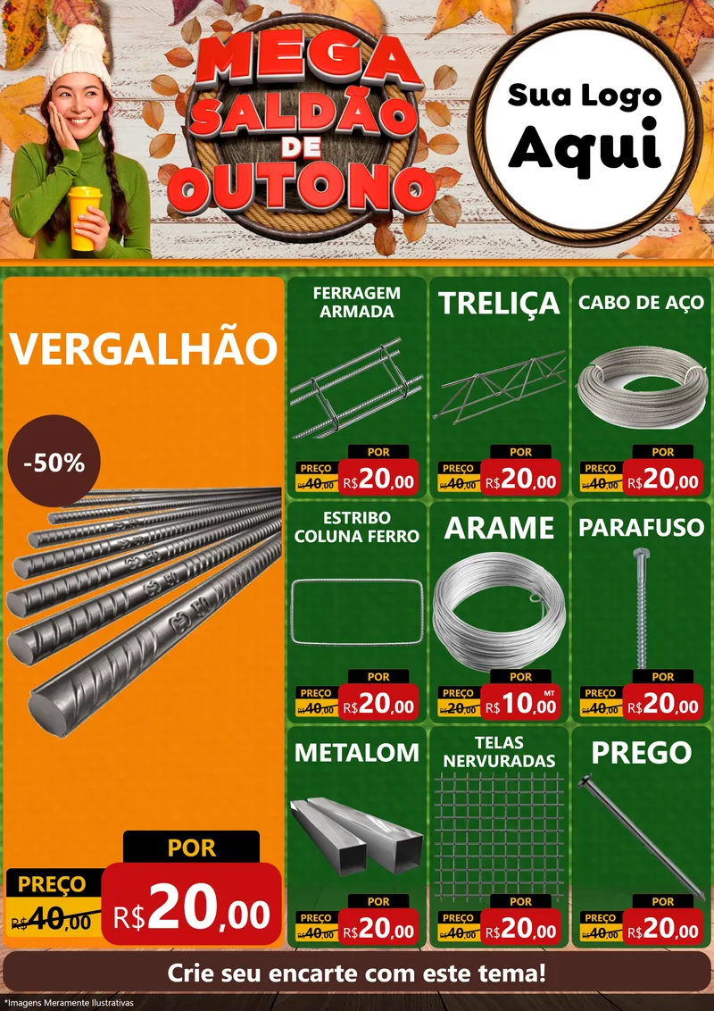 Modelo de Encarte para Encarte A4 Vertical com o tema Mega Saldão de Outono para Ferragens
