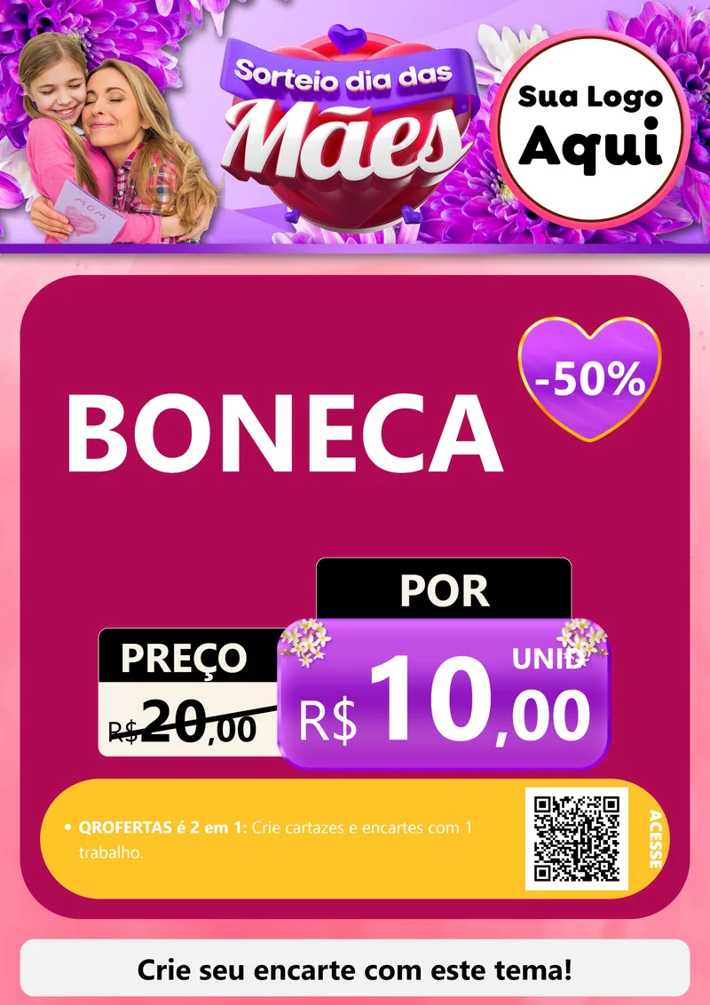 Modelo de Cartaz para Cartaz A4 Vertical com o tema Sorteio Dia das Mães para Brinquedos