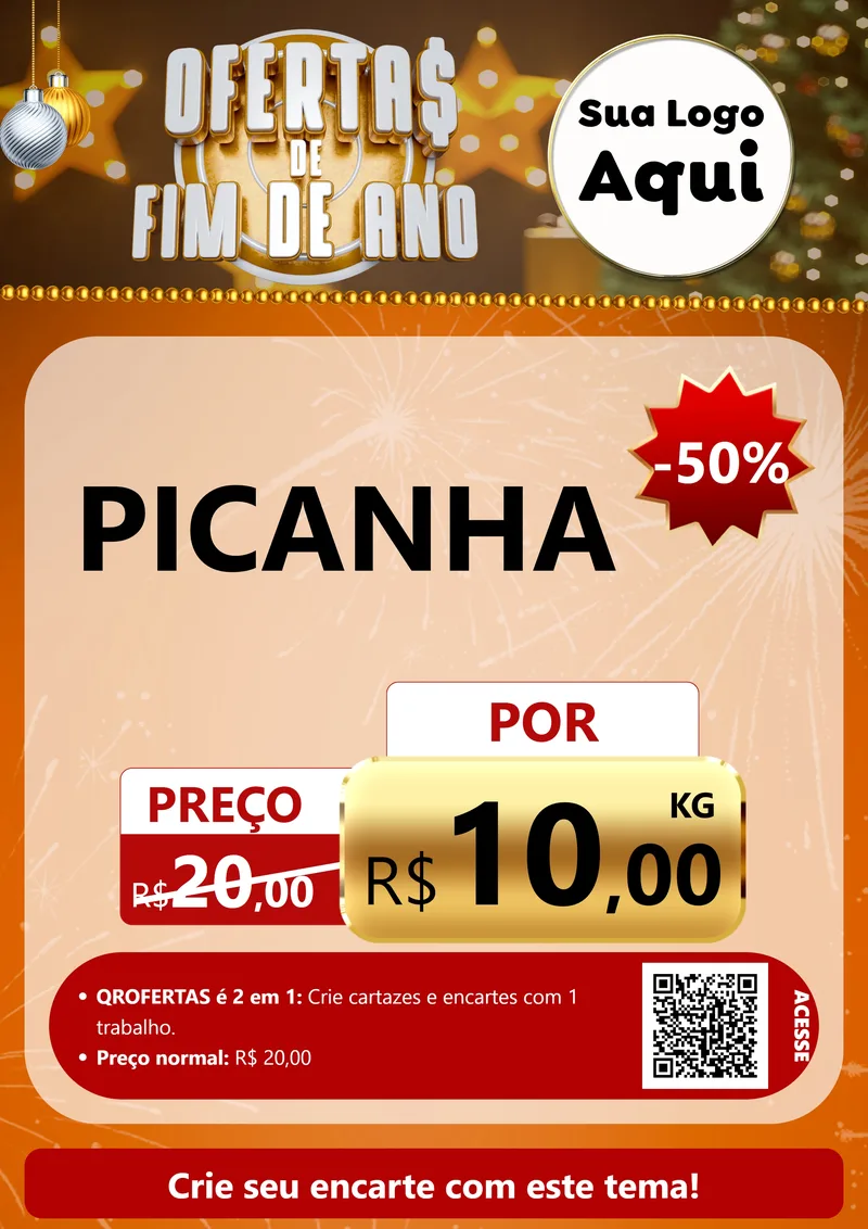 Modelo de Cartaz para Cartaz A4 Vertical com o tema Ofertas de Fim de Ano para Açougue