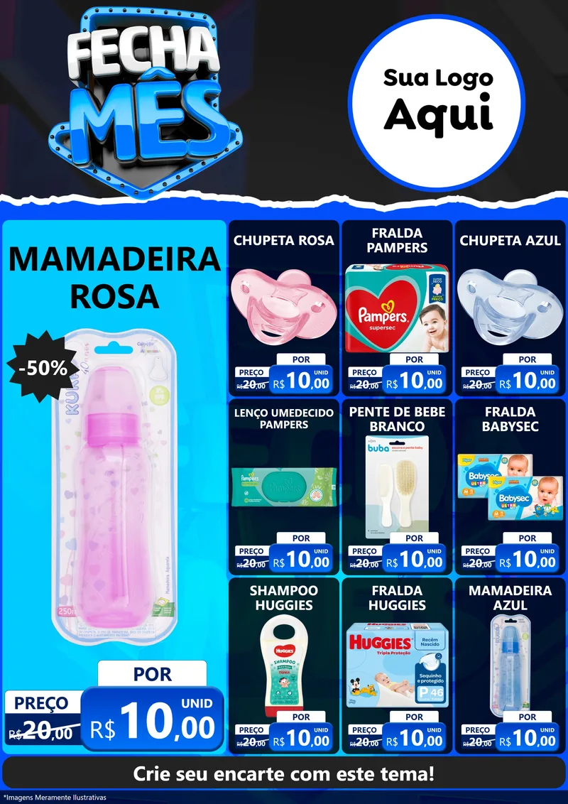 Modelo de Encarte para Encarte A4 Vertical com o tema Fecha Mês para Bebês