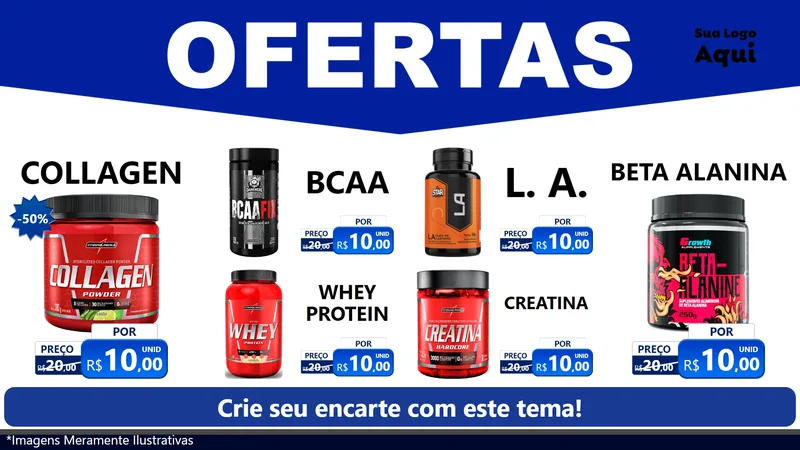 Modelo de TV para TV Horizontal com o tema Ofertas Azul Cartaz para Suplementos alimentares