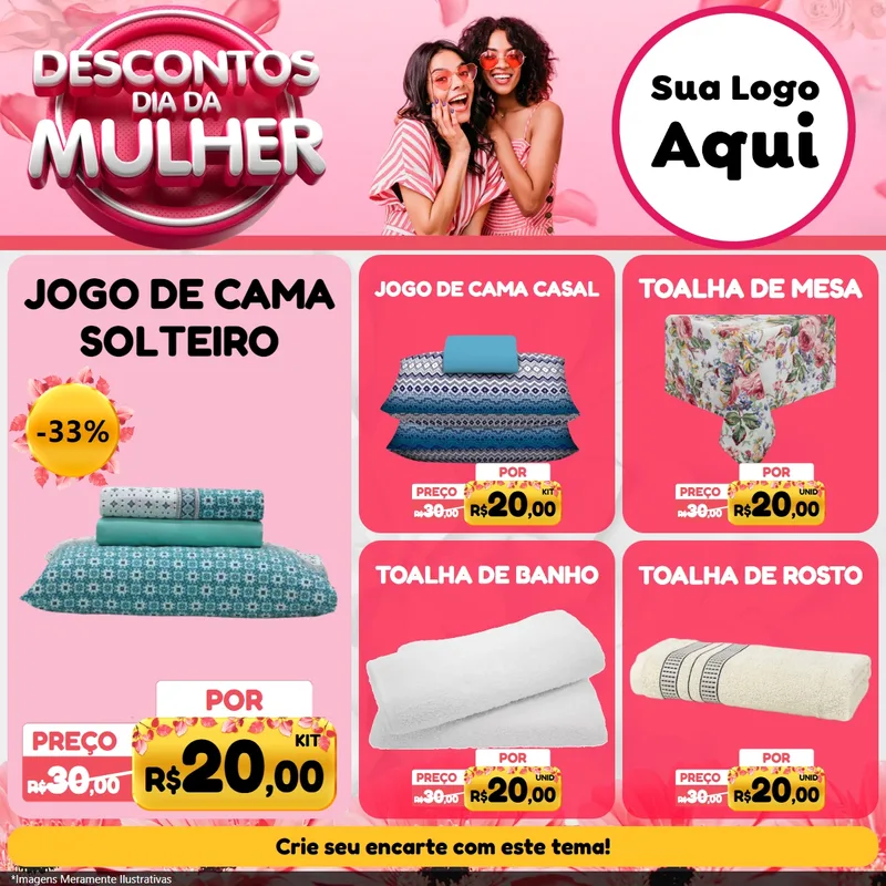 Modelo de Rede Social para Feed Facebook com o tema Descontos Dia da Mulher para Cama, Mesa e Banho