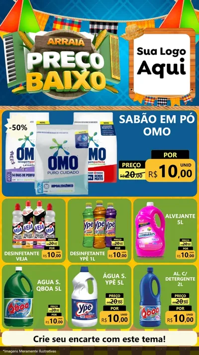 Modelo de Rede Social para Stories com o tema Arraiá de Preço Baixo - Junina para Produtos de Limpeza