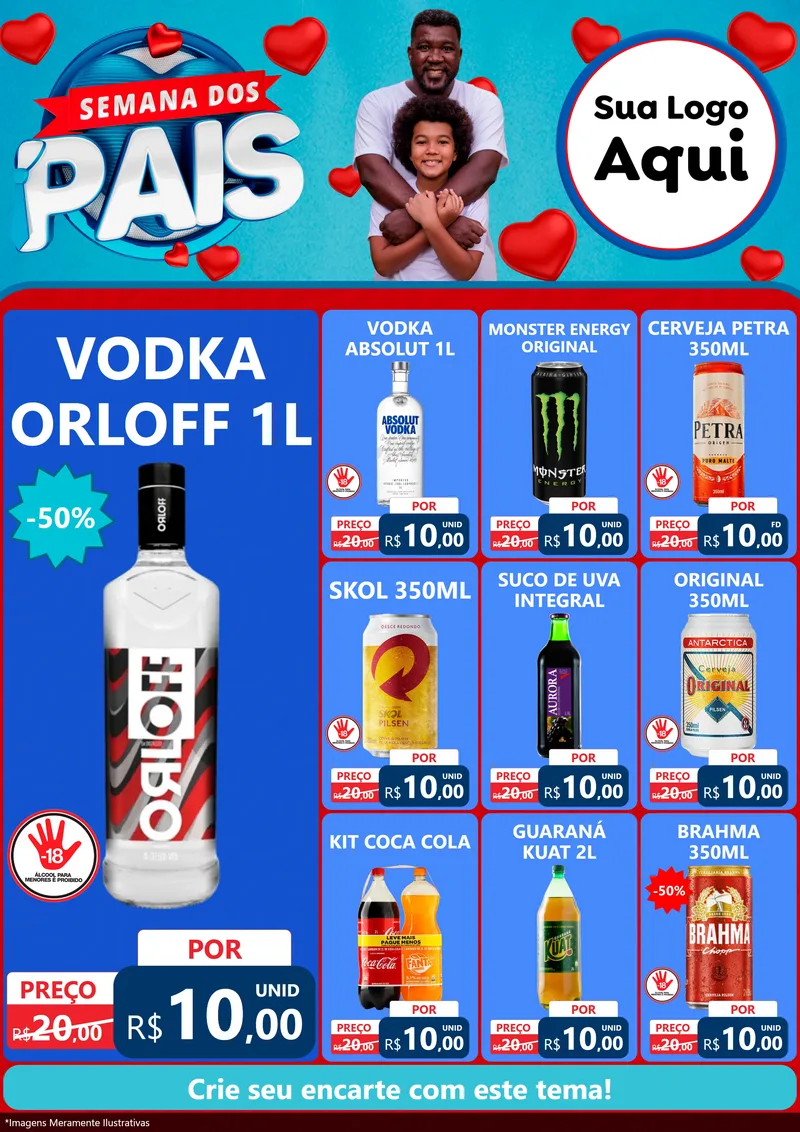 Modelo de Encarte para Encarte A4 Vertical com o tema Semana Dos Pais para Distribuidora de bebidas
