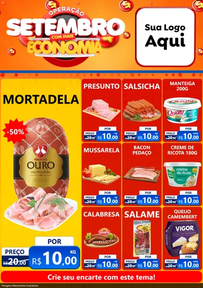 Modelo de Encarte para Encarte A4 Vertical com o tema Operação Setembro Com Muita Economia para Frios e Laticínios