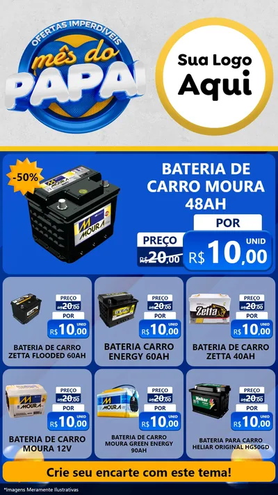 Modelo de Rede Social para Stories com o tema Ofertas Imperdíveis Mês Do Papai para Baterias Elétricas