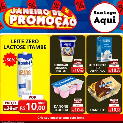 Modelo de Rede Social para Feed Facebook com o tema Janeiro de Promoção para Frios e Laticínios