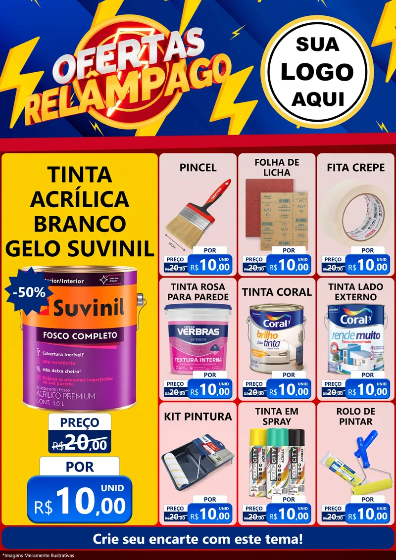 Modelo de Encarte para Encarte A4 Vertical com o tema Ofertas Relâmpago para Tintas e Ferramentas