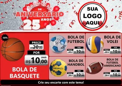 Modelo de Encarte para Encarte A4 Horizontal com o tema Promoção de Aniversário - 25Anos para Artigos Esportivos