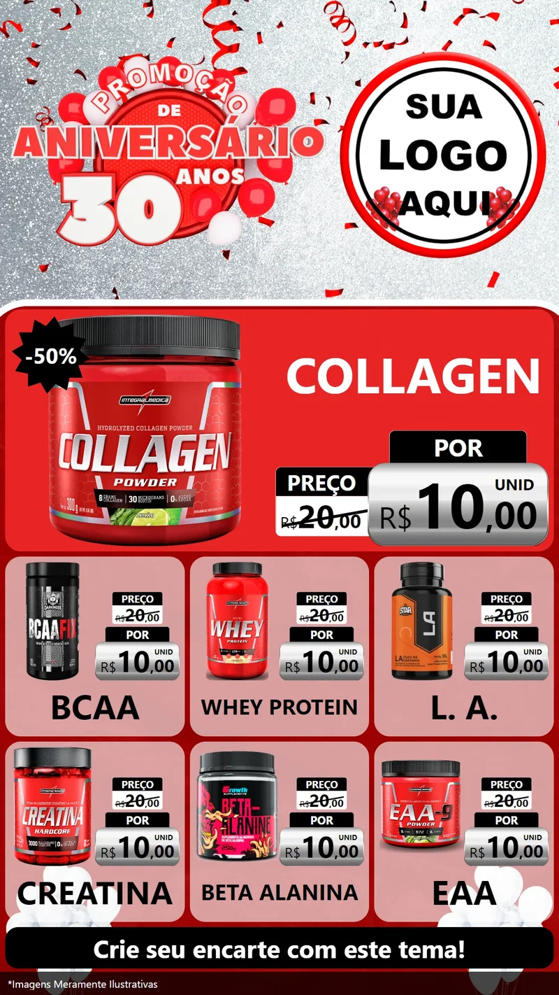 Modelo de Rede Social para Stories com o tema Promoção de Aniversário - 30 Anos para Suplementos alimentares