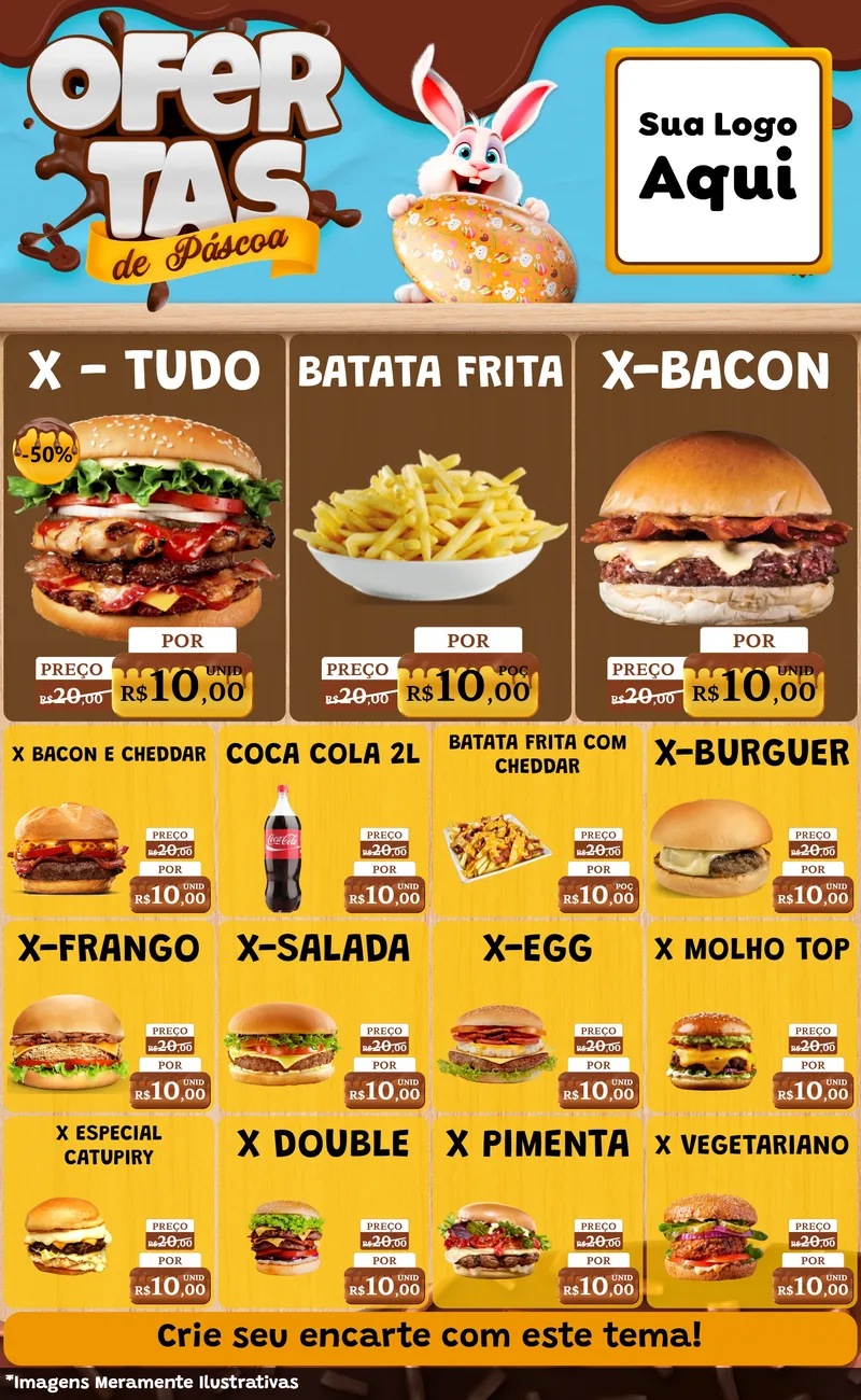Modelo de Encarte para Encarte Grande com o tema Ofertas de Páscoa para Hamburgueria