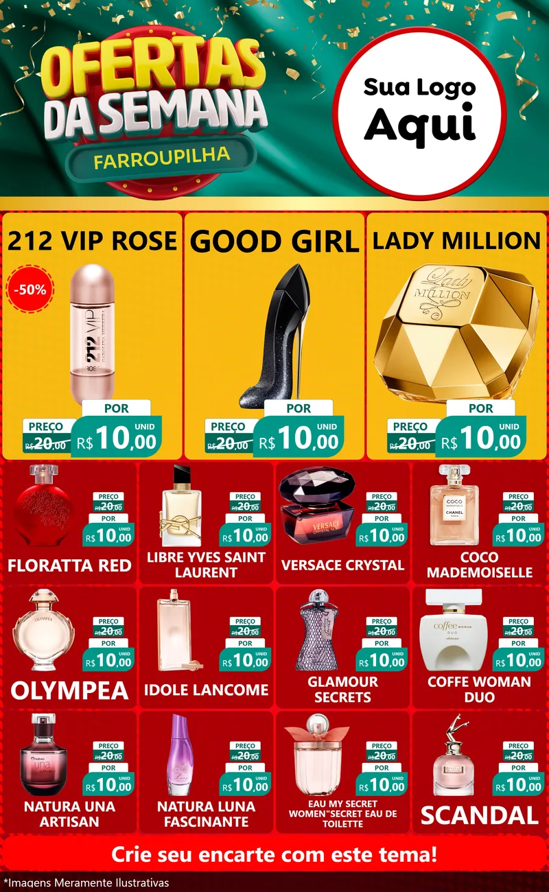 Modelo de Encarte para Encarte Grande com o tema Ofertas da Semana Farroupilha para Perfumes