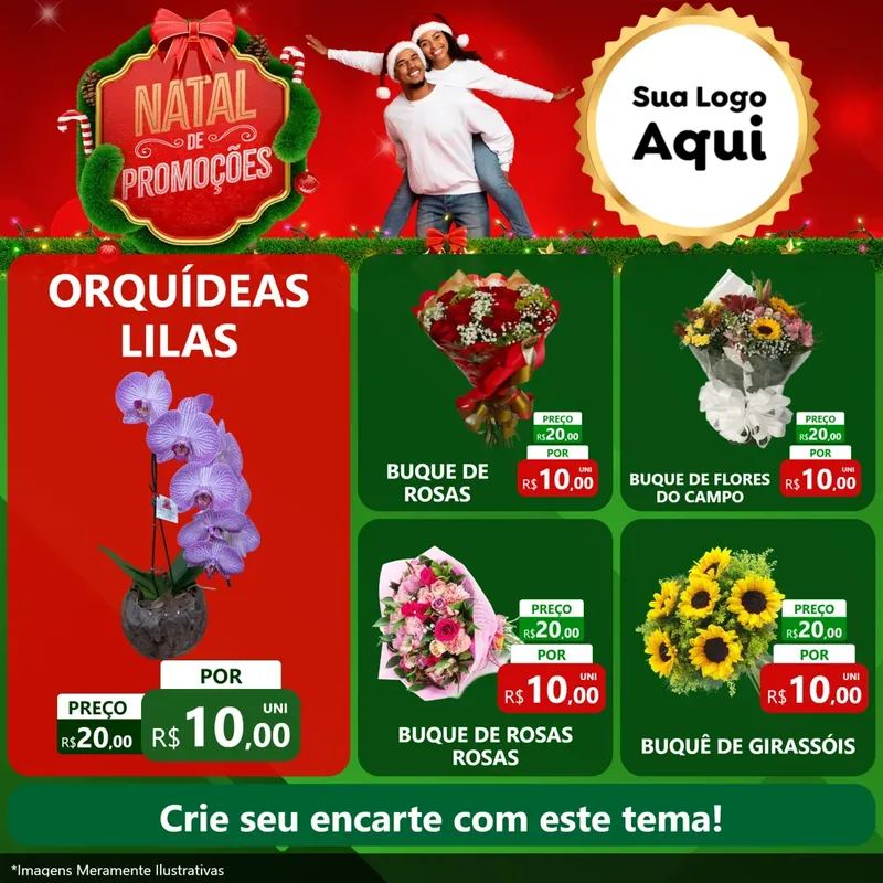 Modelo de Rede Social para Feed Facebook com o tema Natal de Promoções para Floricultura e jardim