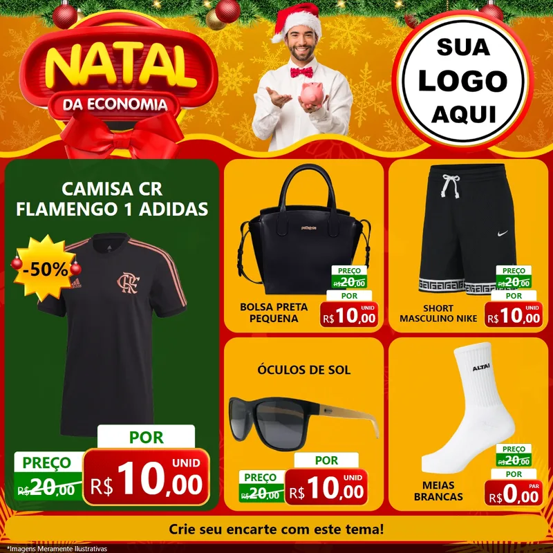 Modelo de Rede Social para Feed Facebook com o tema Natal da Economia para Roupas e acessórios