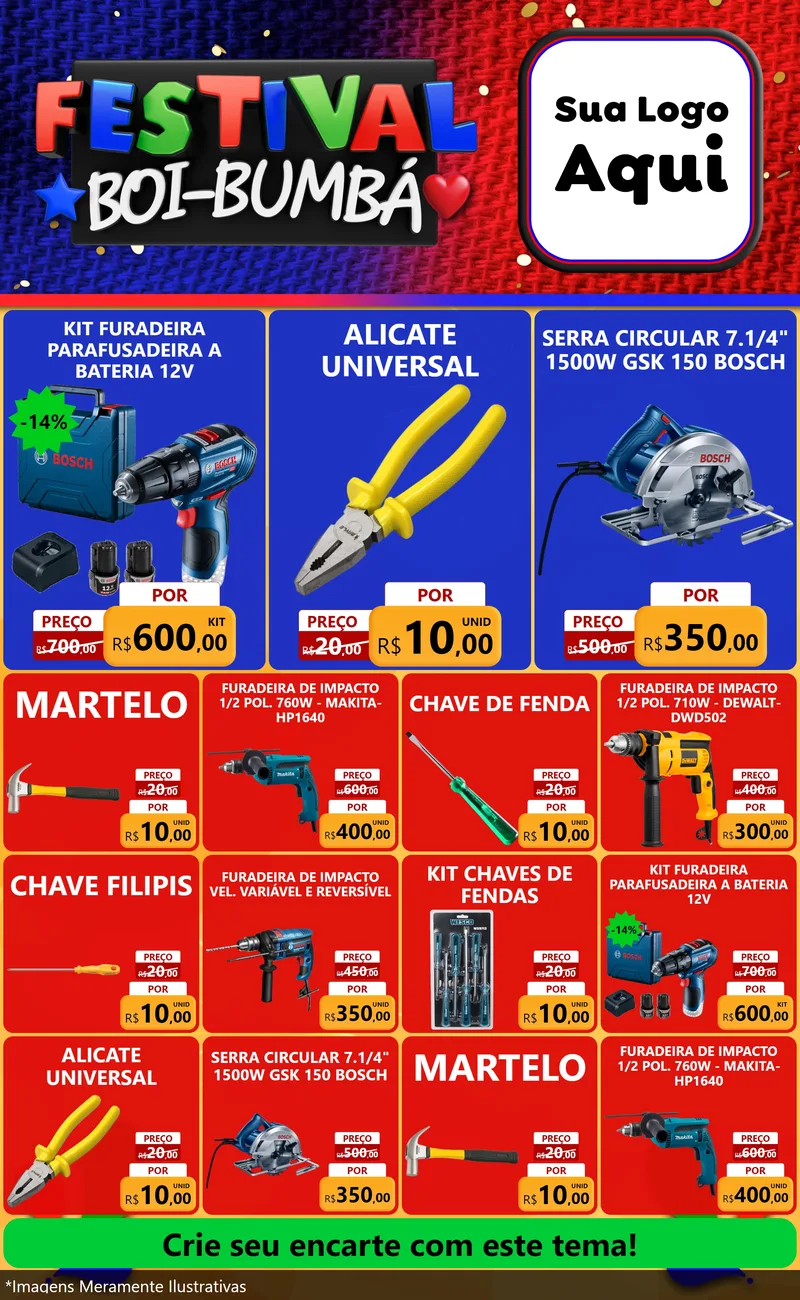 Modelo de Encarte para Encarte Grande com o tema Festival Boi-Bumbá para Maquinas e Ferramentas