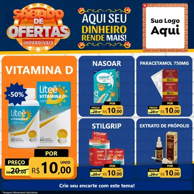 Modelo de Rede Social para Feed Facebook com o tema Sábado de Ofertas Imperdíveis para Farmácia
