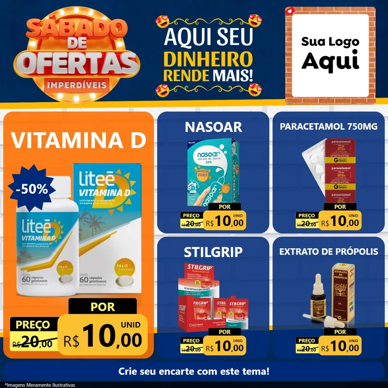 Modelo de Rede Social para Feed Facebook com o tema Sábado de Ofertas Imperdíveis para Farmácia