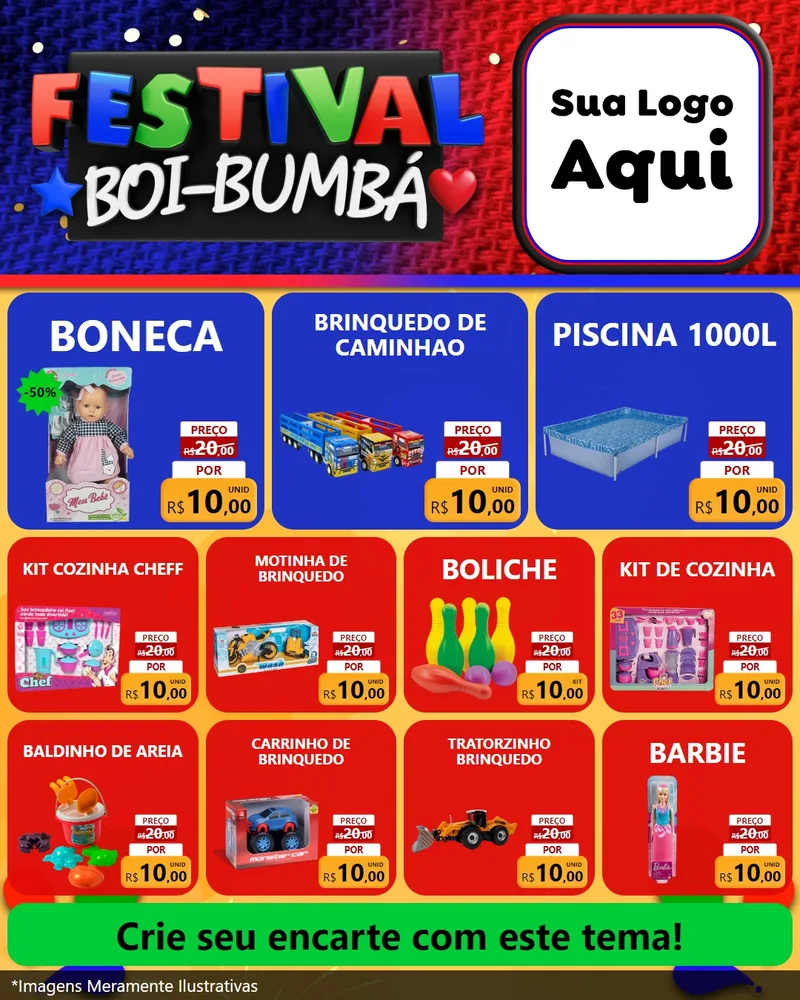 Modelo de Rede Social para Feed Instagram com o tema Festival Boi-Bumbá para Brinquedos