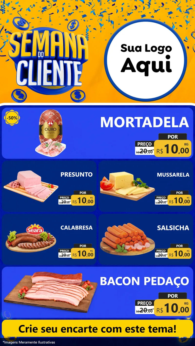 Modelo de TV para TV Vertical com o tema Semana do Cliente para Frios e Laticínios