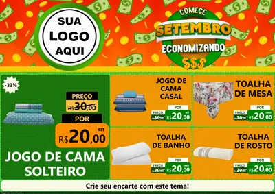 Modelo de Encarte para Encarte A4 Horizontal com o tema Comece Setembro Economizando para Cama, Mesa e Banho