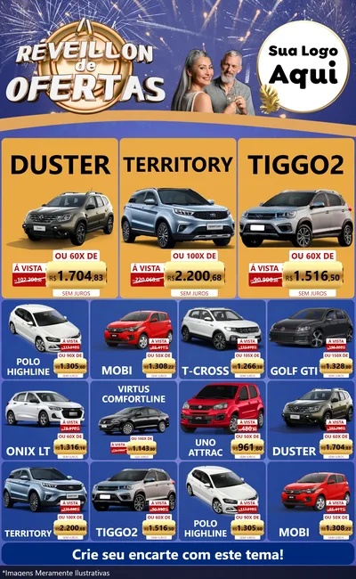 Modelo de Encarte para Encarte Grande com o tema Réveillon de Ofertas para Concessionaria de Carros