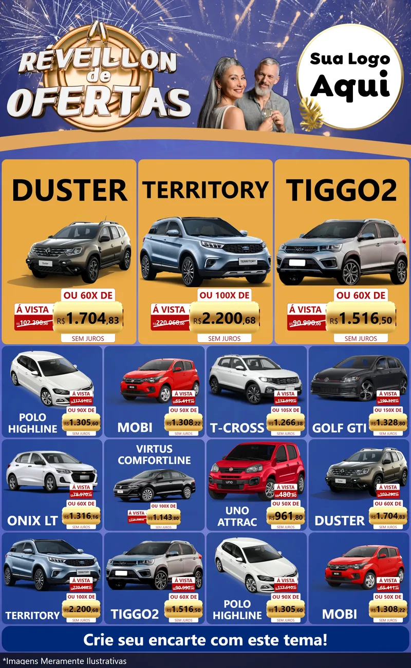 Modelo de Encarte para Encarte Grande com o tema Réveillon de Ofertas para Concessionaria de Carros