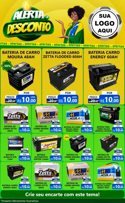 Modelo de Encarte para Encarte Grande com o tema Alerta de Desconto para Baterias Elétricas