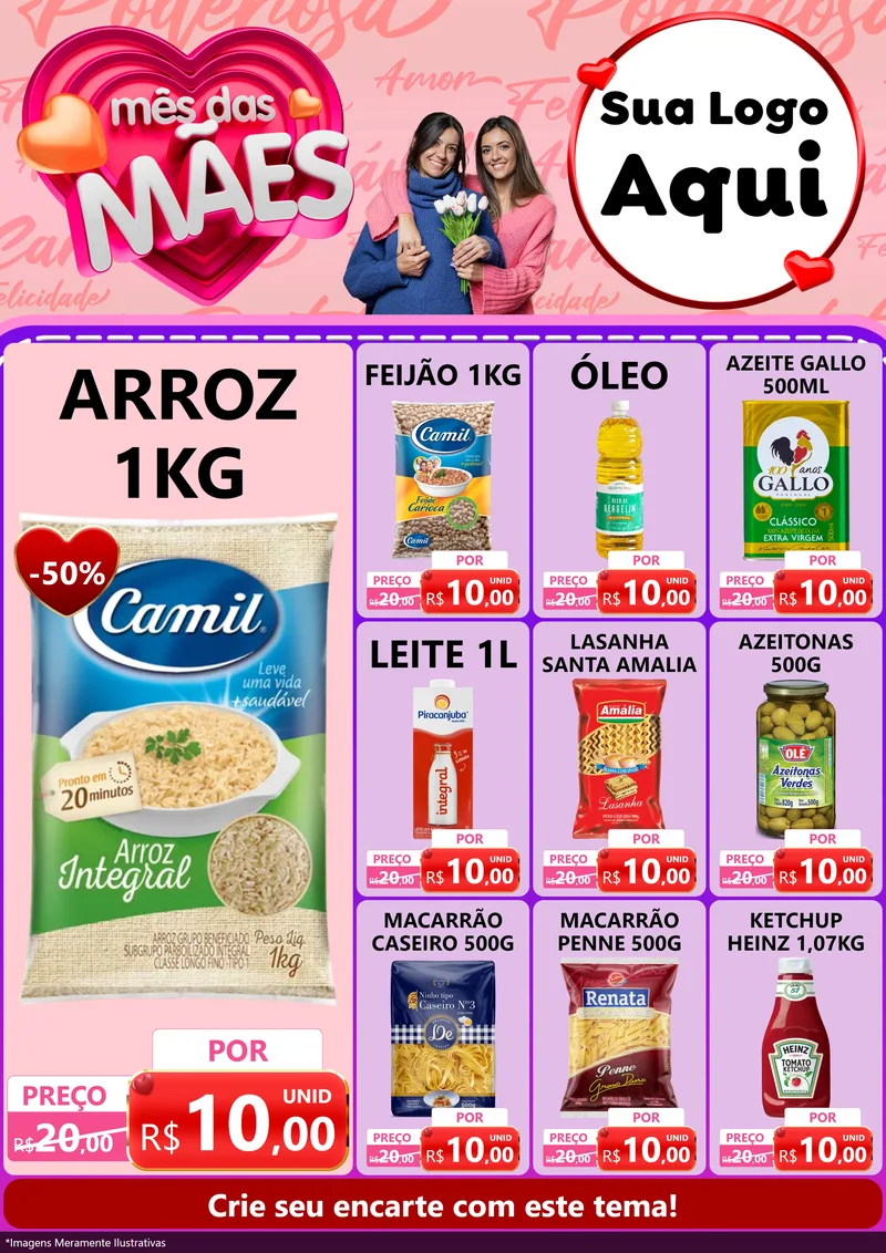 Modelo de Encarte para Encarte A4 Vertical com o tema Mês Das Mães para Supermercado