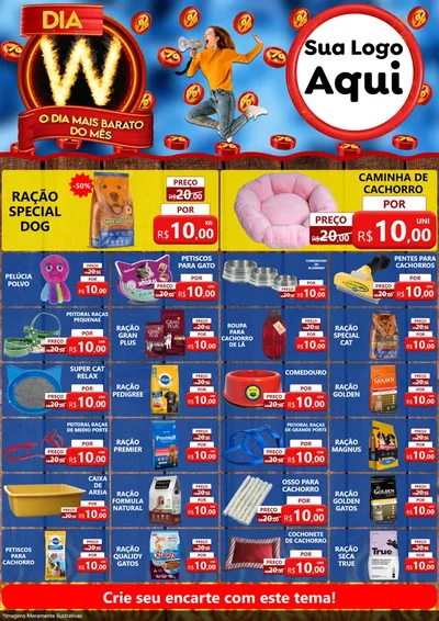 Modelo de Encarte para Encarte A4 Vertical com o tema Dia W - O Dia Mais Barato Do Mês para Pet Shop