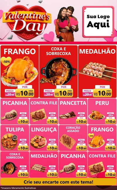 Modelo de Encarte para Encarte Grande com o tema Valentine's Day para Assados