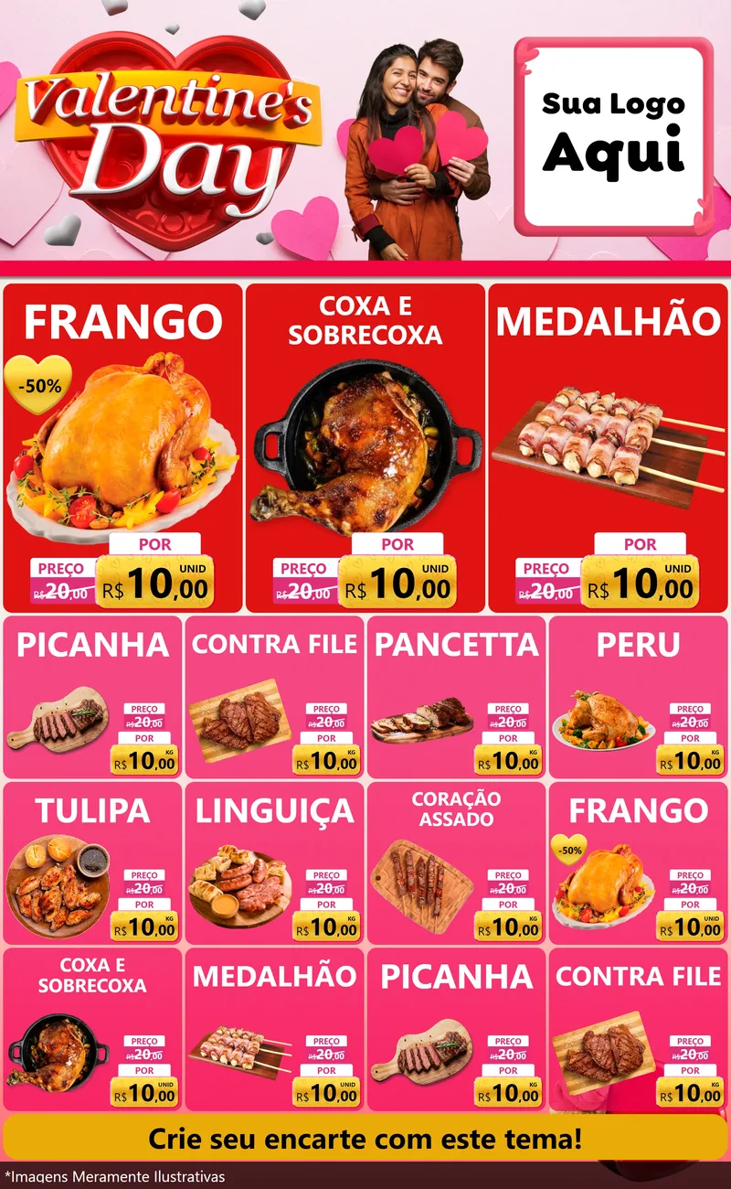 Modelo de Encarte para Encarte Grande com o tema Valentine's Day para Assados