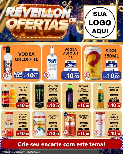 Modelo de Rede Social para Feed Instagram com o tema Réveillon de Ofertas para Distribuidora de bebidas