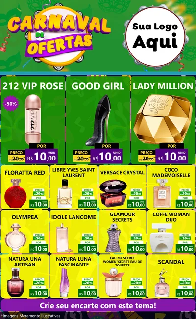 Modelo de Encarte para Encarte Grande com o tema Carnaval de Ofertas para Perfumes